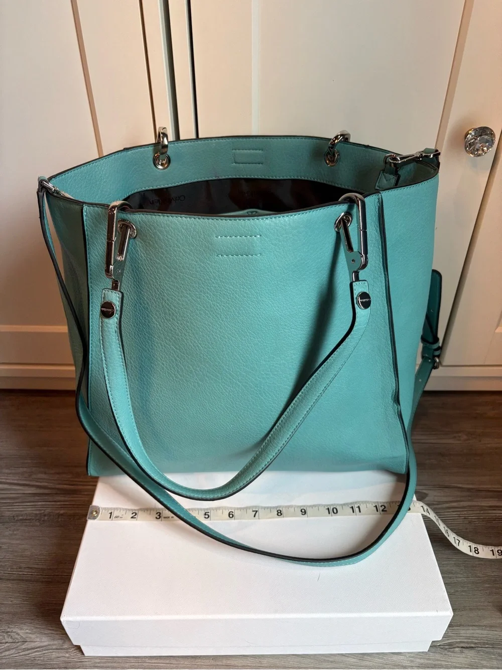 Calvin Klein Aqua Blue Leather Tote